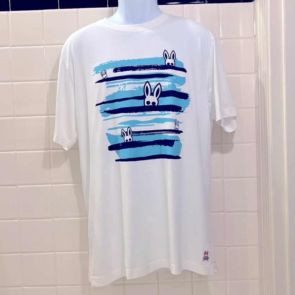 PSYCHO BUNNY | Brushstroke Graphic T-shirt In White | Men’s (Size Medium)